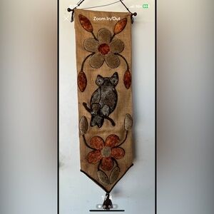 Vtg Owl Hook Rug Burlap Wall Art